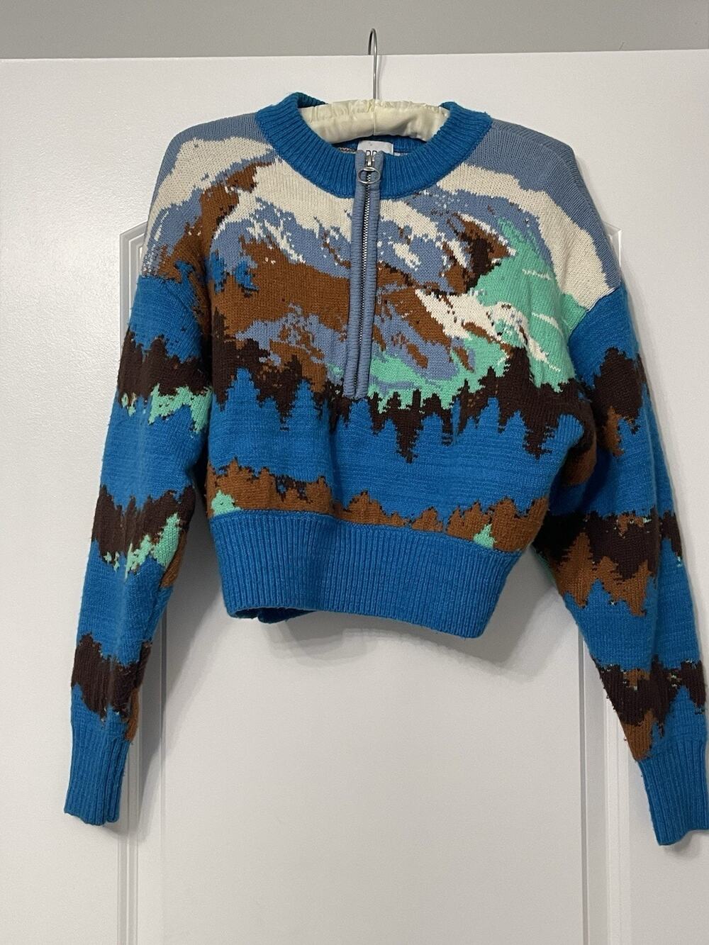 BDG Urban Outfitters Jesse Colorful Mountain Landscape 1/4 Zip Knit Sweater S